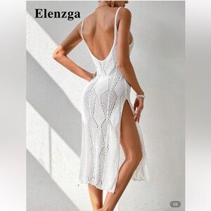 Summer Beach Open Back White Knit Swim Cover-Up Size XS